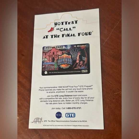 Commemorative 1998 NCAA Final Four GTE Pre Paid Phone Card Kentucky Wildcats - Picture 12 of 13